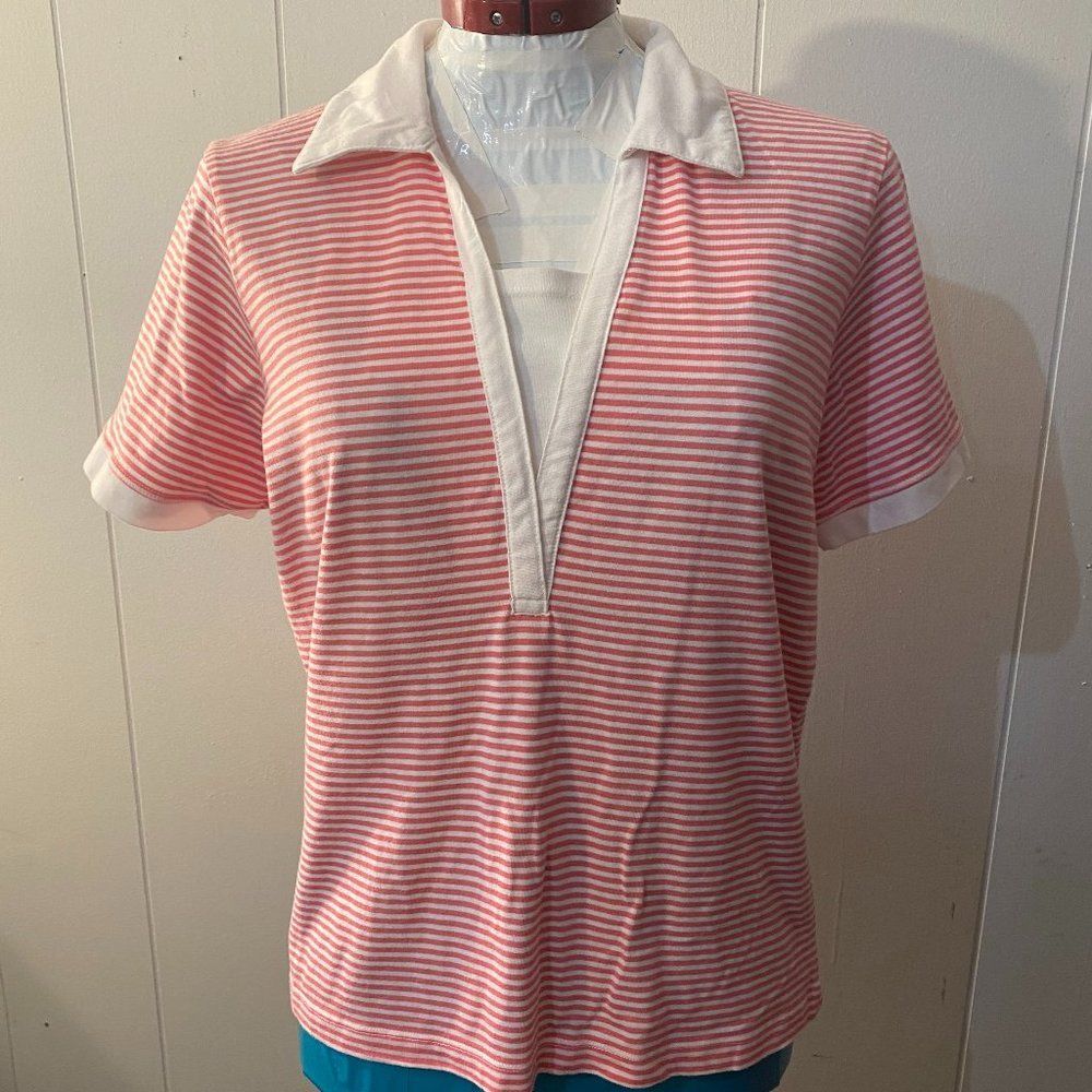 Jason Maxwell V-Neck Short Sleeve Stripped Womans Top Size L